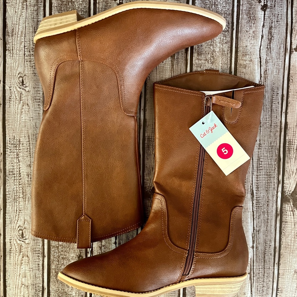 Cat & Jack Tall Riding Boots Big Girls Size 5 Brown NWT